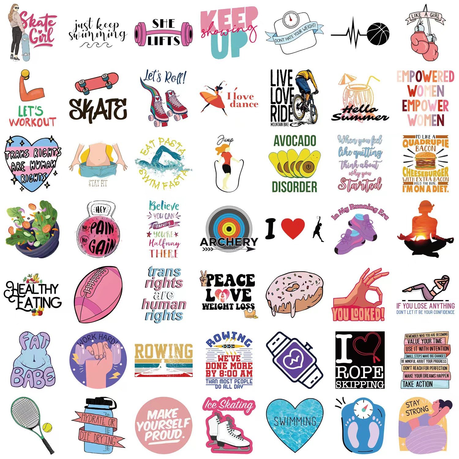 50pcs Weight loss exercise and fitness decoration graffiti waterproof PVC sticker packs for car phone waterproof glass pvc