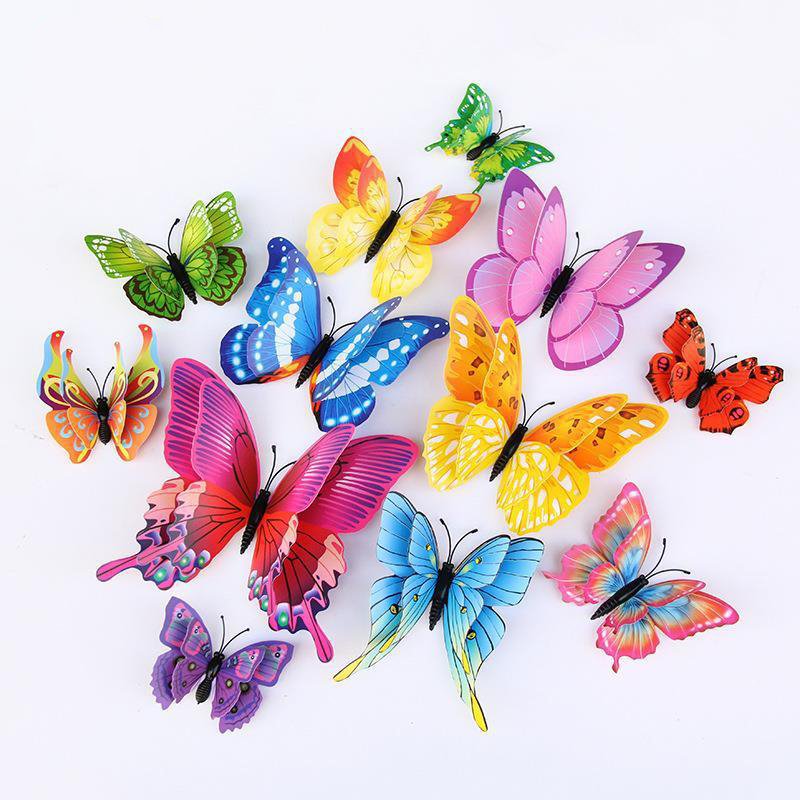 12 Style 12pc/set Double Layer Butterfly Magnet 3d Wall Sticker Creative Living Room Background Wall Decor Pvc Sticker For Party
