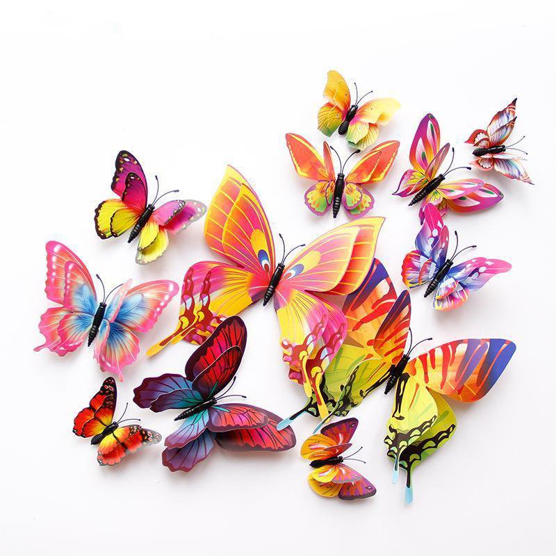 12 Style 12pc/set Double Layer Butterfly Magnet 3d Wall Sticker Creative Living Room Background Wall Decor Pvc Sticker For Party