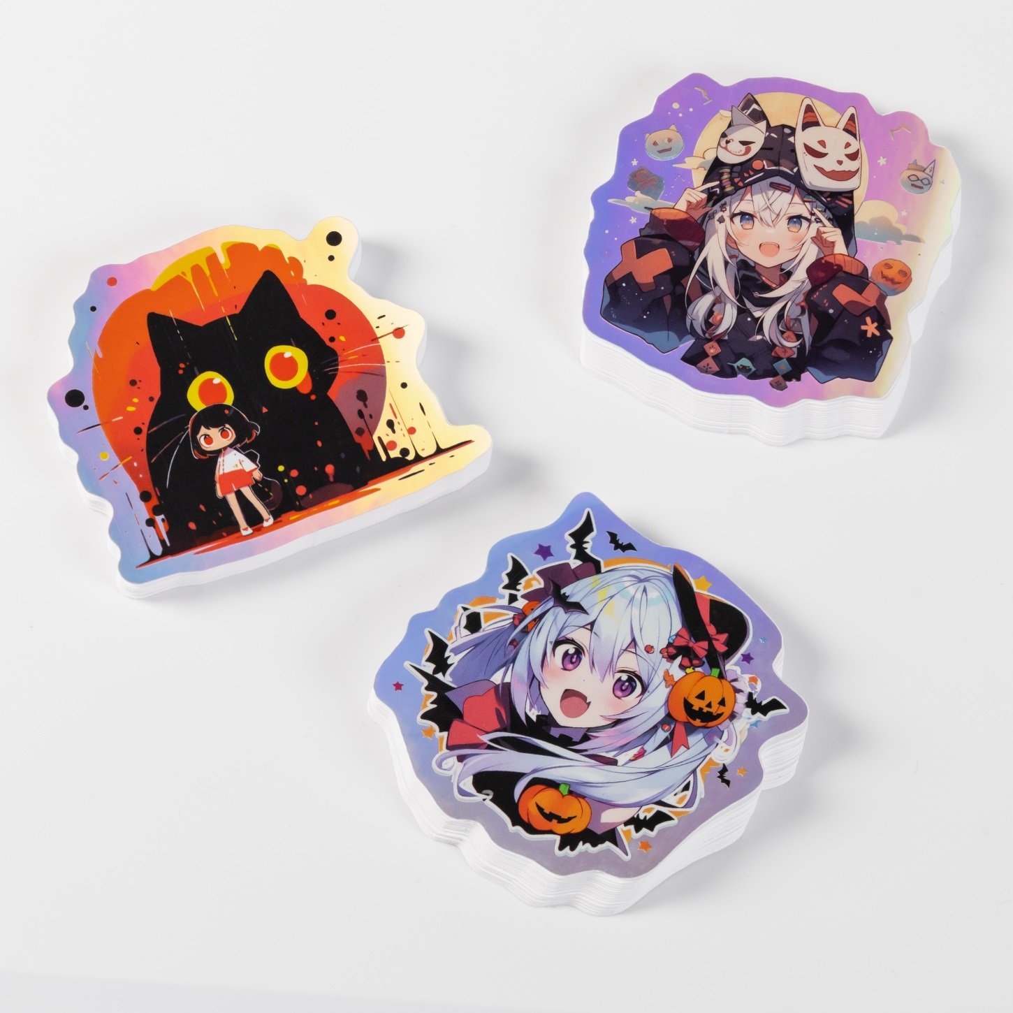 custom high quality logo waterproof holographic crushed glass vinyl kiss cut stickers paper set premium packaging labels