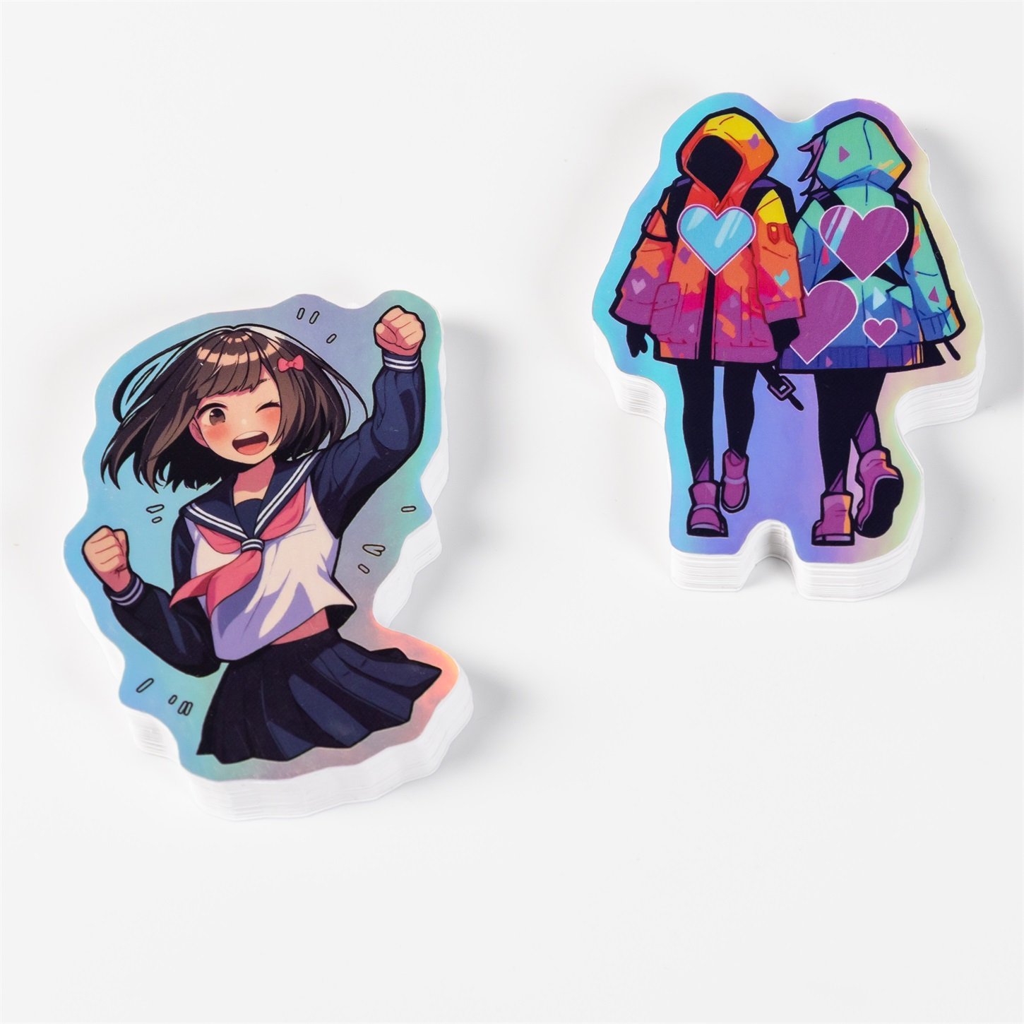 custom high quality logo waterproof holographic crushed glass vinyl kiss cut stickers paper set premium packaging labels