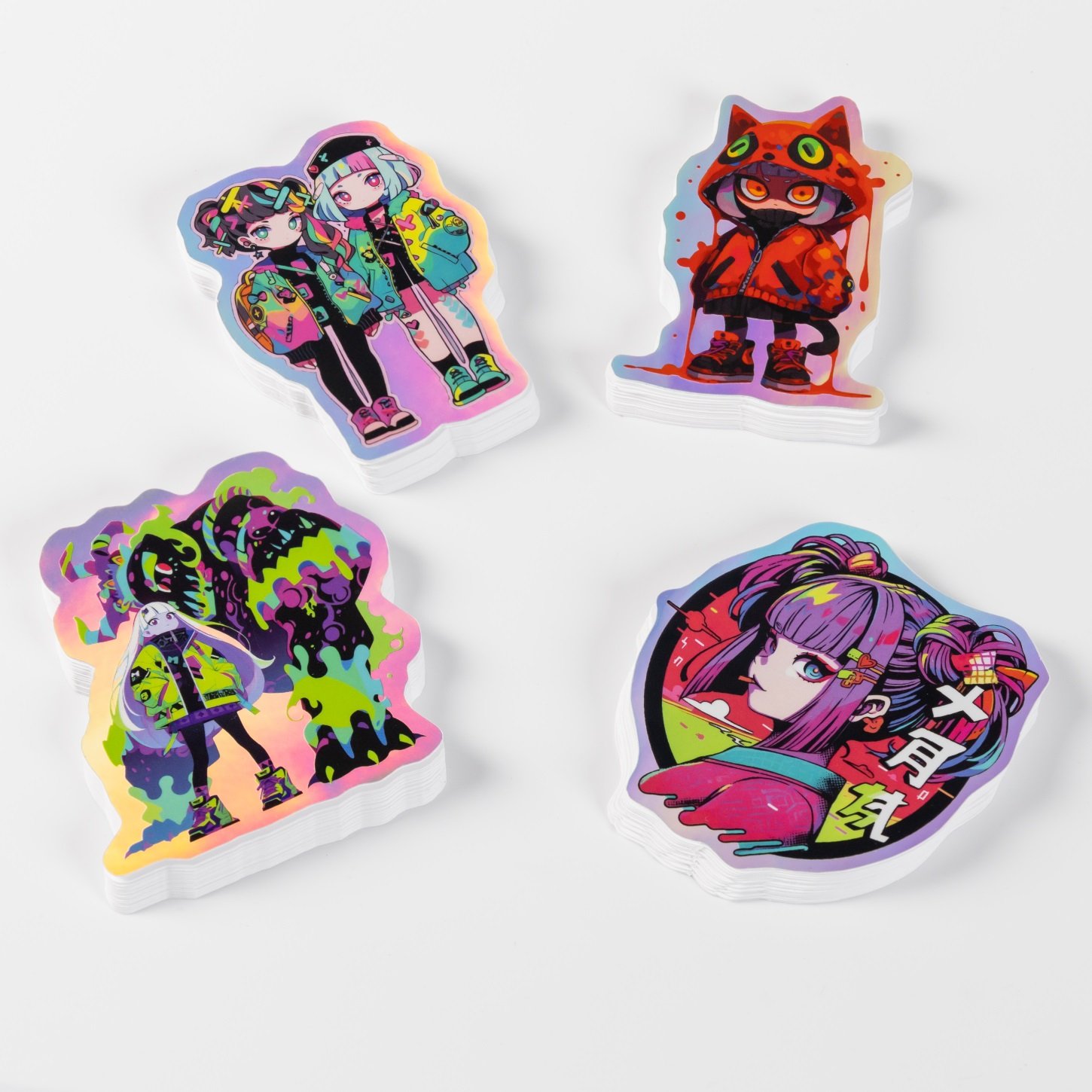 custom high quality logo waterproof holographic crushed glass vinyl kiss cut stickers paper set premium packaging labels