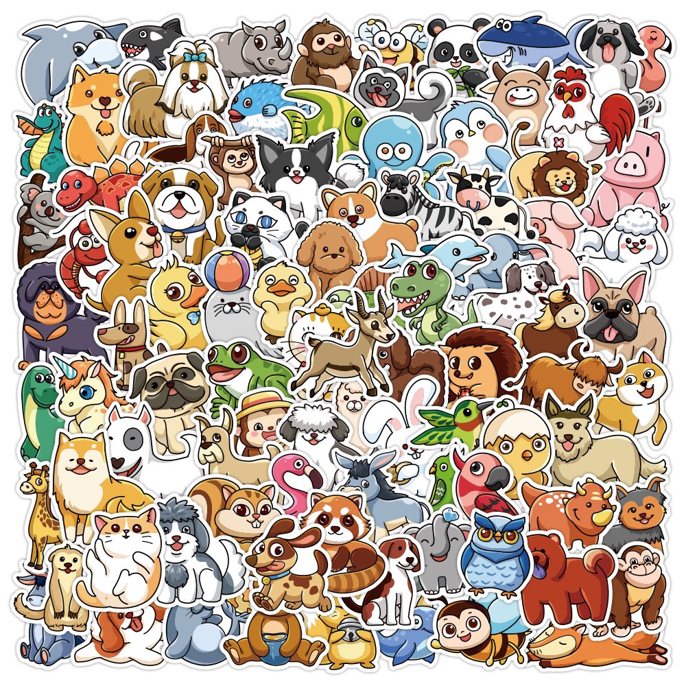 100Pcs Cute Animal Cartoon Stickers Custom Waterproof Decor Sticker for Wall Notebook Laptop PVC Vinyl Creature Sticker Pack