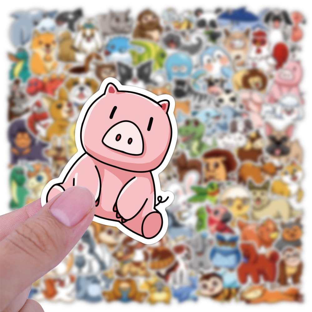 100Pcs Cute Animal Cartoon Stickers Custom Waterproof Decor Sticker for Wall Notebook Laptop PVC Vinyl Creature Sticker Pack