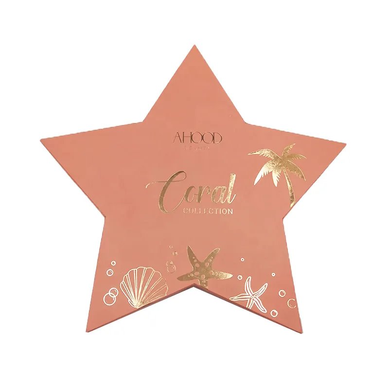 Luxury pink five-pointed star lipstick gift box rigid with eva insert and stickers for cosmetics and makeup beauty products pack