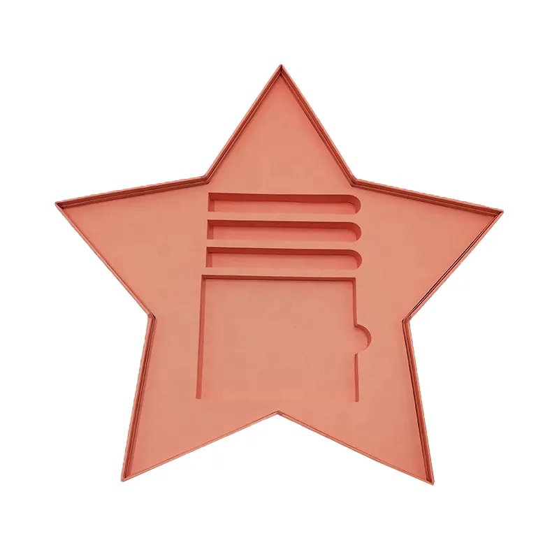 Luxury pink five-pointed star lipstick gift box rigid with eva insert and stickers for cosmetics and makeup beauty products pack