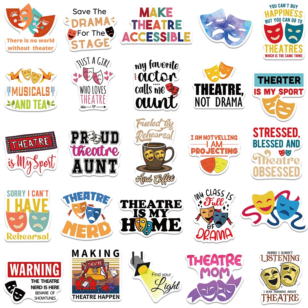 50pcs Cartoon The Masque Theatre Stickers Aesthetic Decal Diy Scrapbooking Water Cup Laptop Refrigerator Pvc Waterproof Sticker