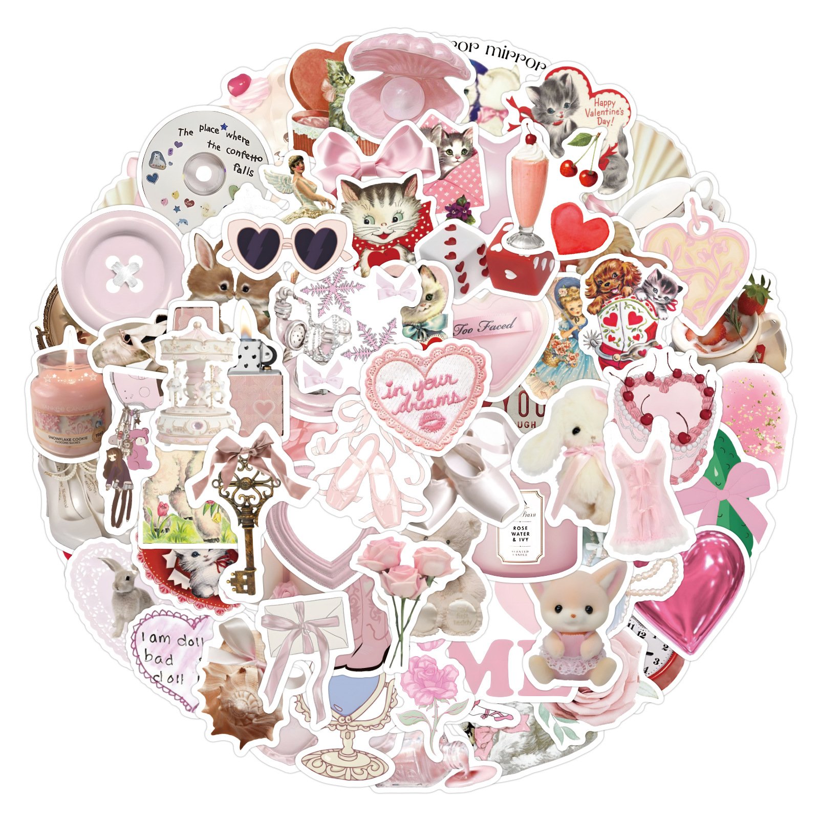 ZY2833C 120Pcs Cute Pink Coquette Graffiti DIY Stickers Decorative Cup Guitar Laptop Luggage Vinyl Waterproof Stickers