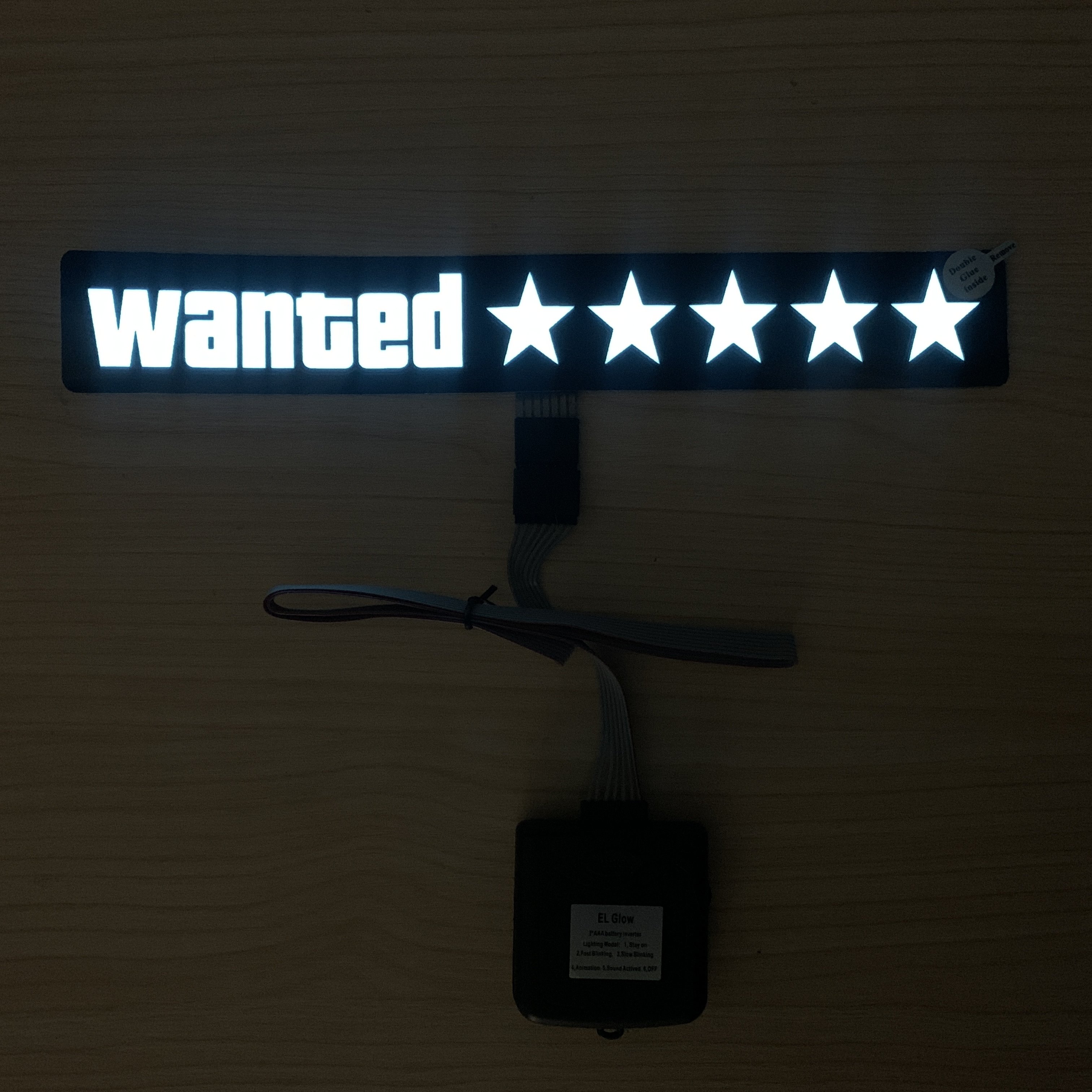 EL Glow Wanted EL glow sticker for car electric sticker glow in the dark led light up 5 stars wanted sticker for car decoration