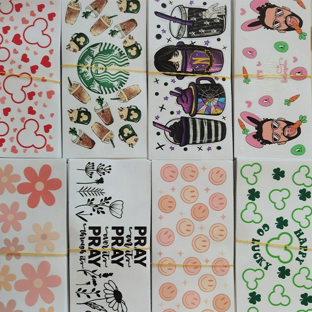 Uv Dtf Sticker For Cups Popular Custom Logo Label Sticker Waterproof No Moq Cup Wrap Transfers Print For Cups Tumbler