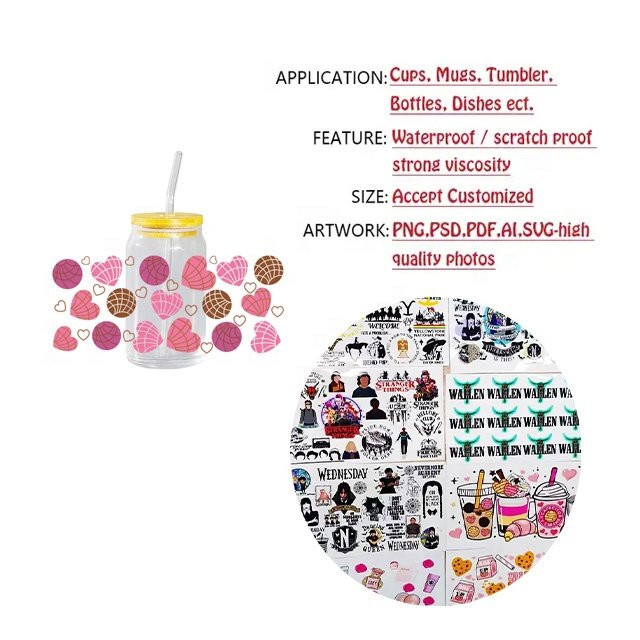 Uv Dtf Sticker For Cups Popular Custom Logo Label Sticker Waterproof No Moq Cup Wrap Transfers Print For Cups Tumbler