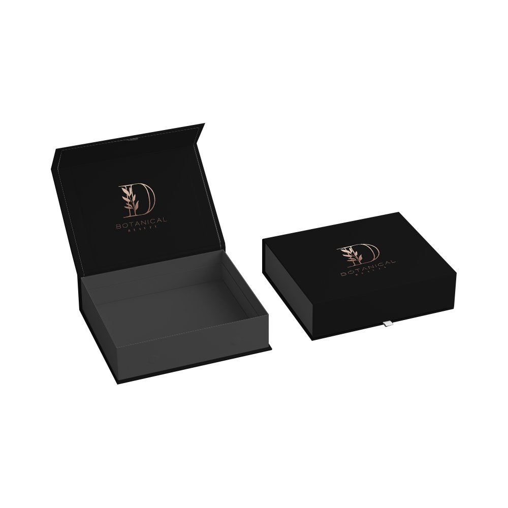 custom black paper square cardboard magnet lid closure collapsible gift boxes packaging box with foam insert