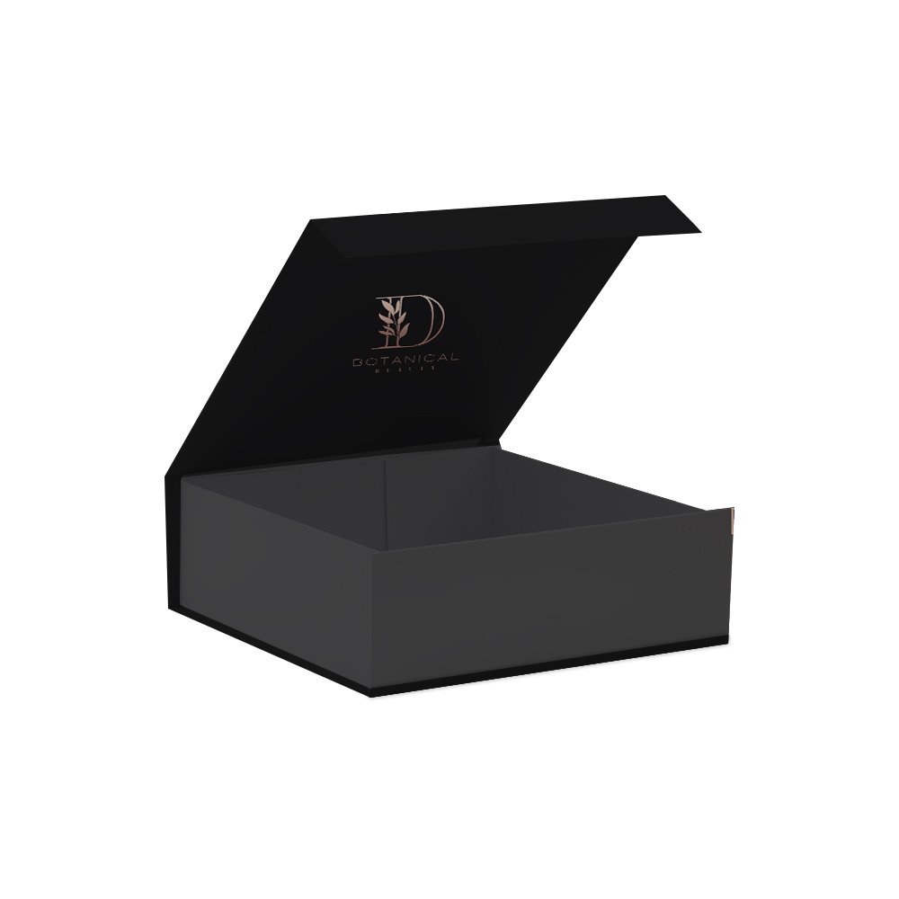 custom black paper square cardboard magnet lid closure collapsible gift boxes packaging box with foam insert