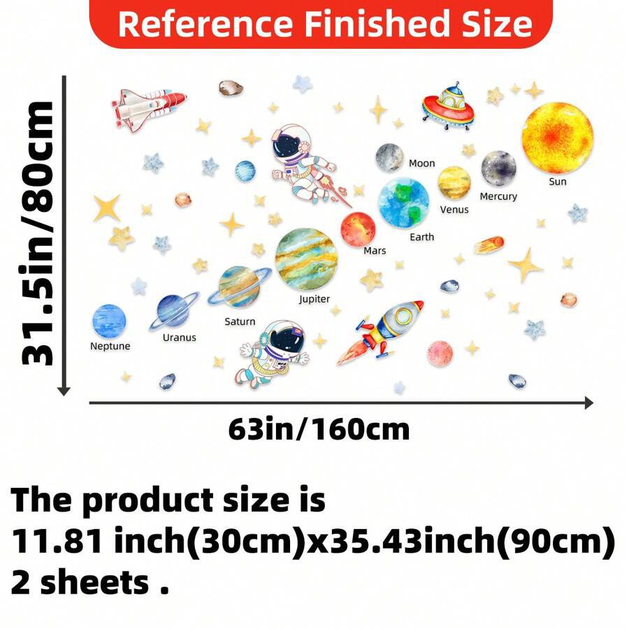kids room cartoon solar system rocket space sheet wall sticker for home decor