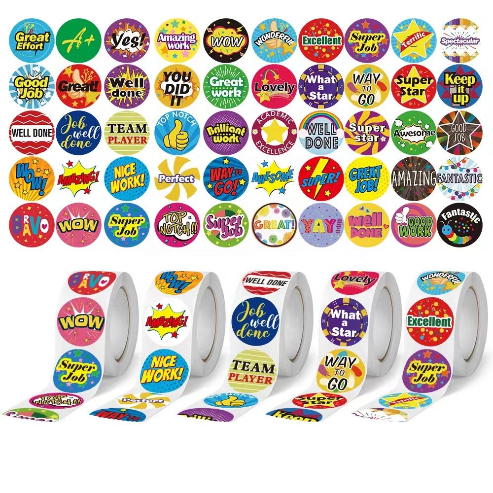 Custom Encourage Stickers for Student 1000 pcs/roll Reward Cartoon Stickers Teacher Motivational/Inspirational Sticker Roll