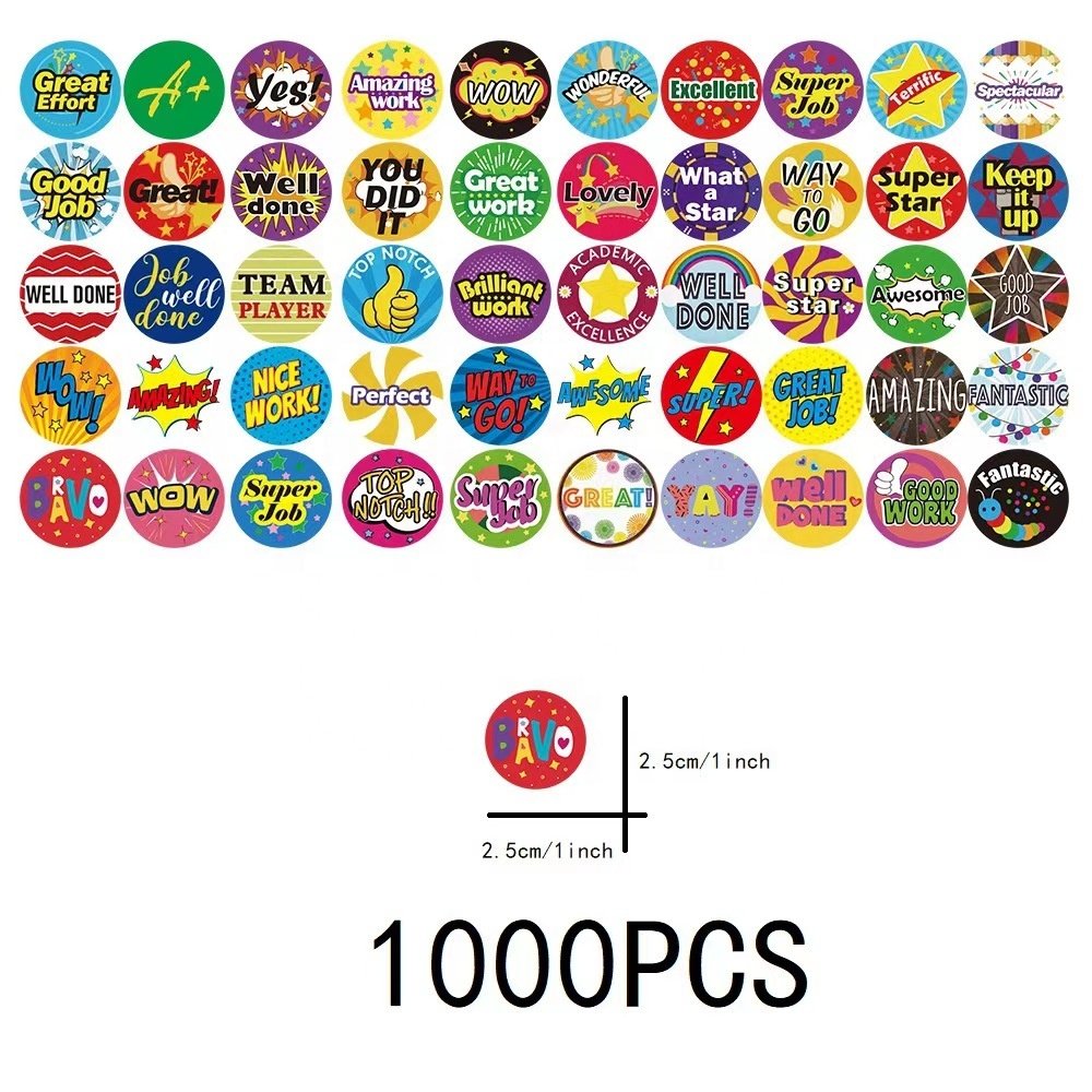 Custom Encourage Stickers for Student 1000 pcs/roll Reward Cartoon Stickers Teacher Motivational/Inspirational Sticker Roll