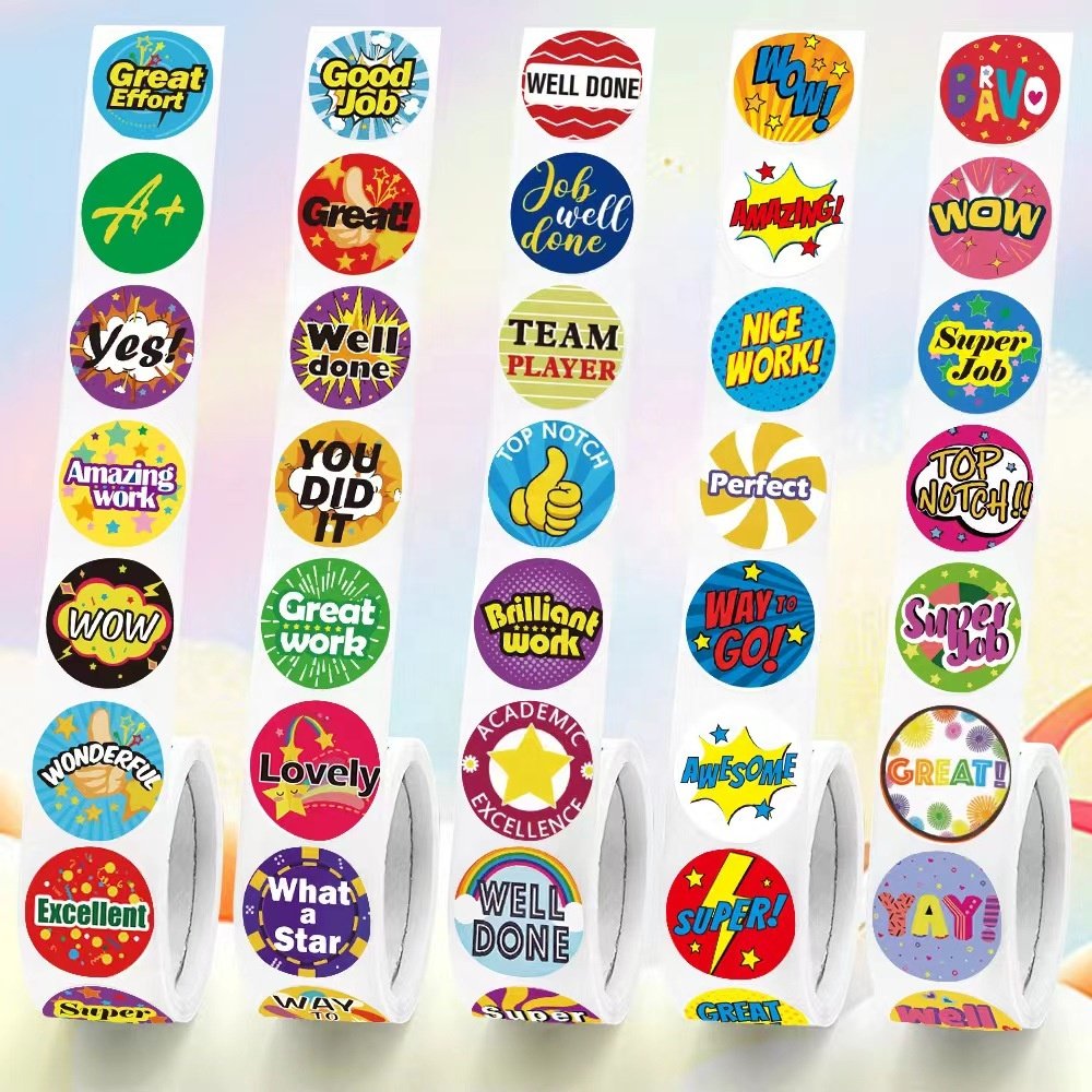 Custom Encourage Stickers for Student 1000 pcs/roll Reward Cartoon Stickers Teacher Motivational/Inspirational Sticker Roll