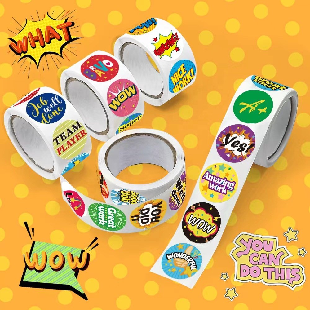 Custom Encourage Stickers for Student 1000 pcs/roll Reward Cartoon Stickers Teacher Motivational/Inspirational Sticker Roll