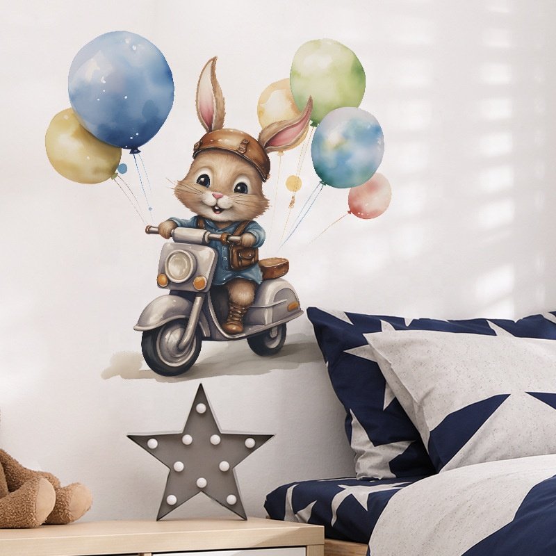 High quality balloon motorcycle rabbit sticker die cut wall stickers 3d home decoration wall stickers for home decor