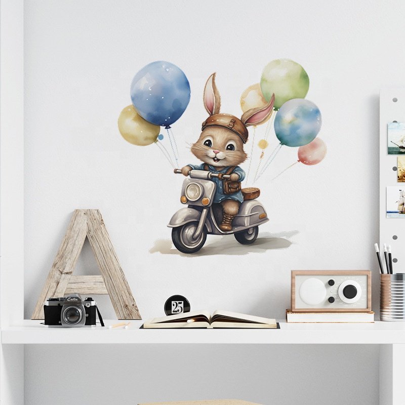 High quality balloon motorcycle rabbit sticker die cut wall stickers 3d home decoration wall stickers for home decor