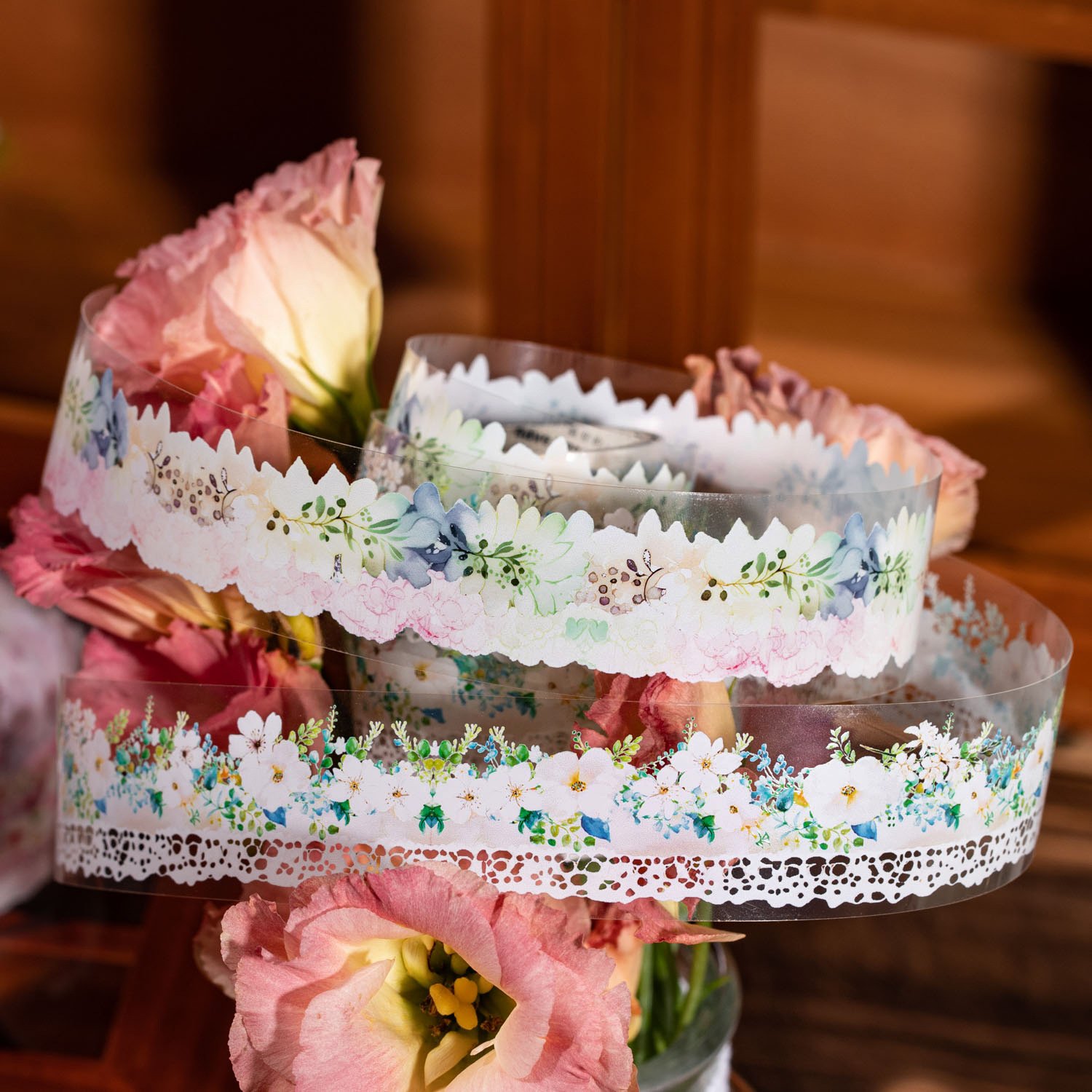 2M/Roll PET tape Flower lace series watercolor lace handbook decorative embellishment material stickers