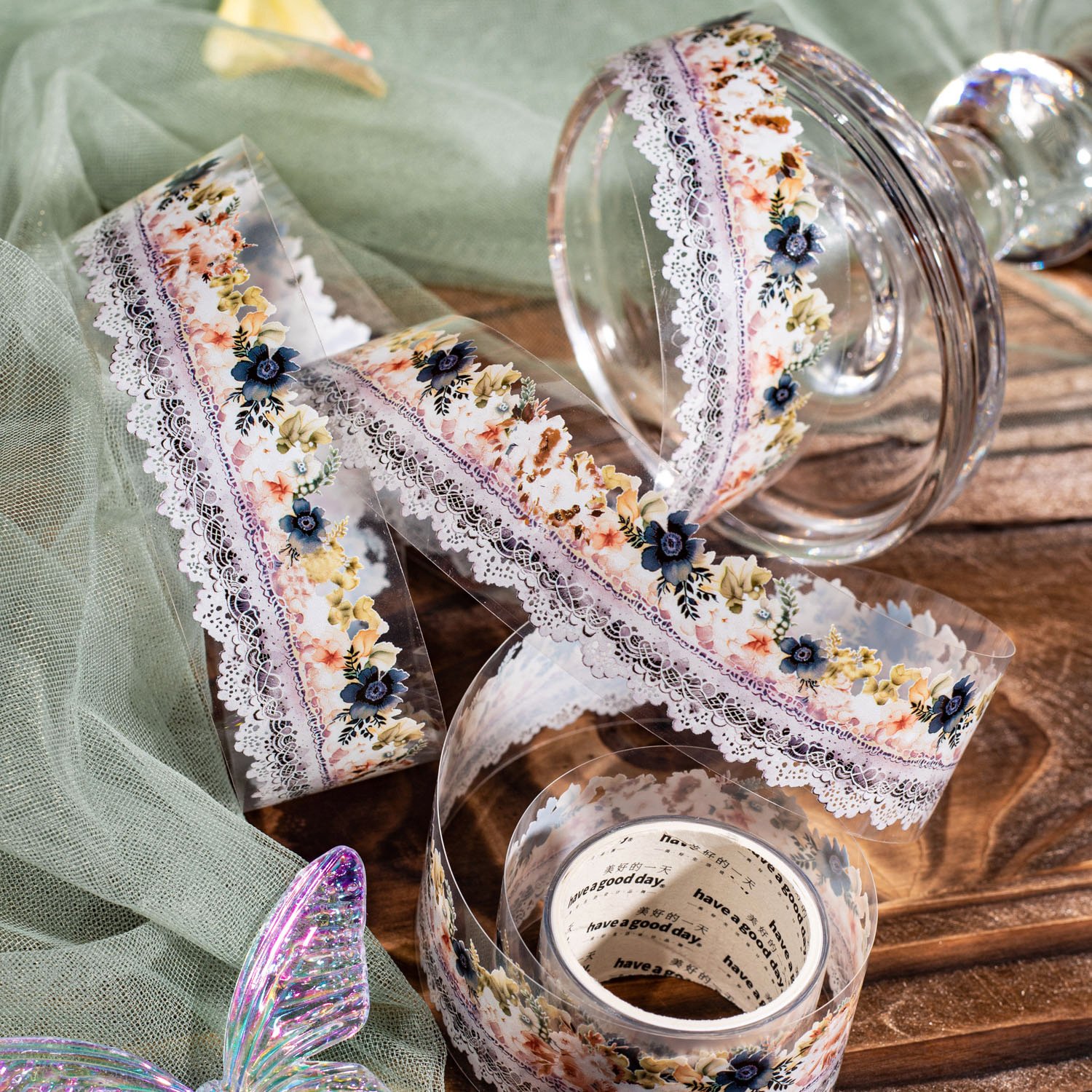 2M/Roll PET tape Flower lace series watercolor lace handbook decorative embellishment material stickers