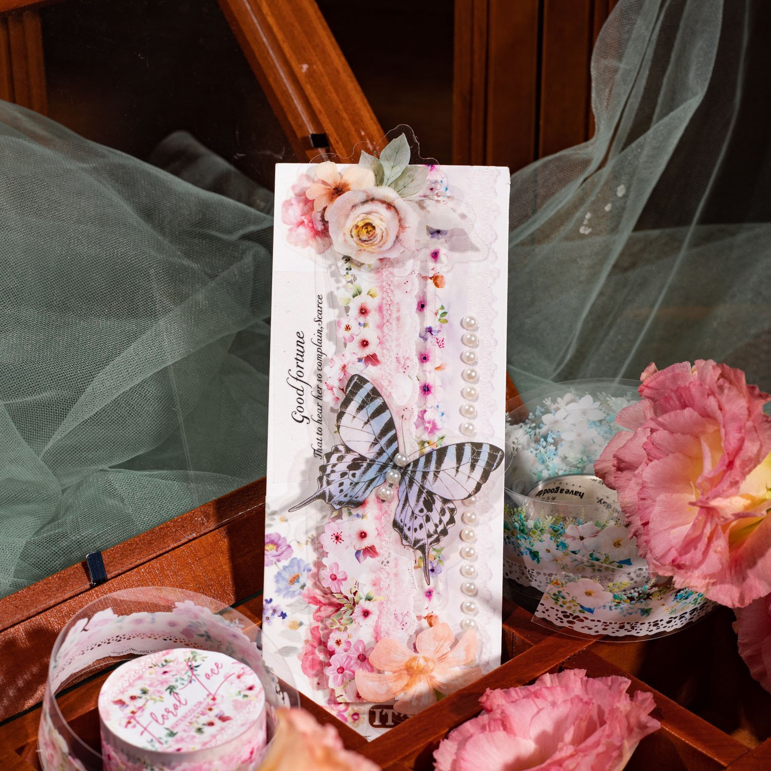 2M/Roll PET tape Flower lace series watercolor lace handbook decorative embellishment material stickers