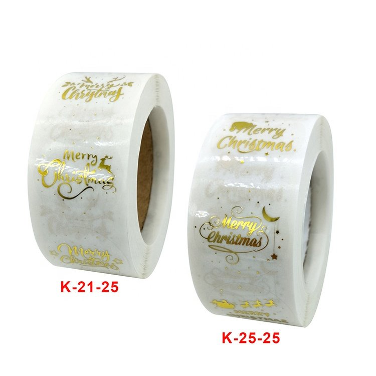 Transparent custom merry Christmas printing gold foil roll seal 1 inch stickers logo label 500 for gift