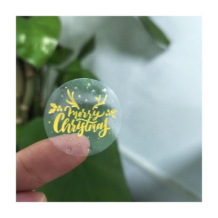 Transparent custom merry Christmas printing gold foil roll seal 1 inch stickers logo label 500 for gift