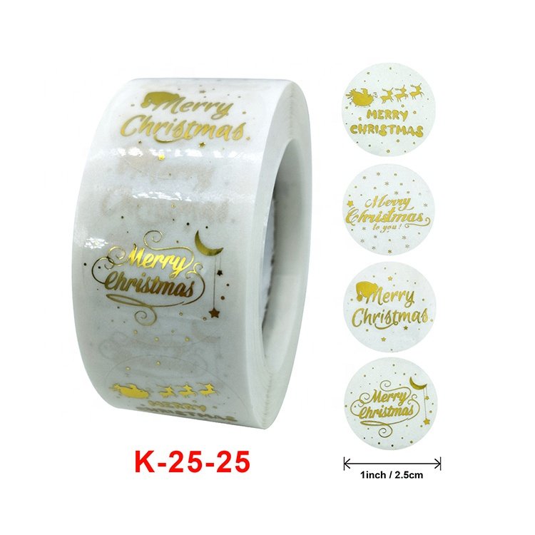Transparent custom merry Christmas printing gold foil roll seal 1 inch stickers logo label 500 for gift