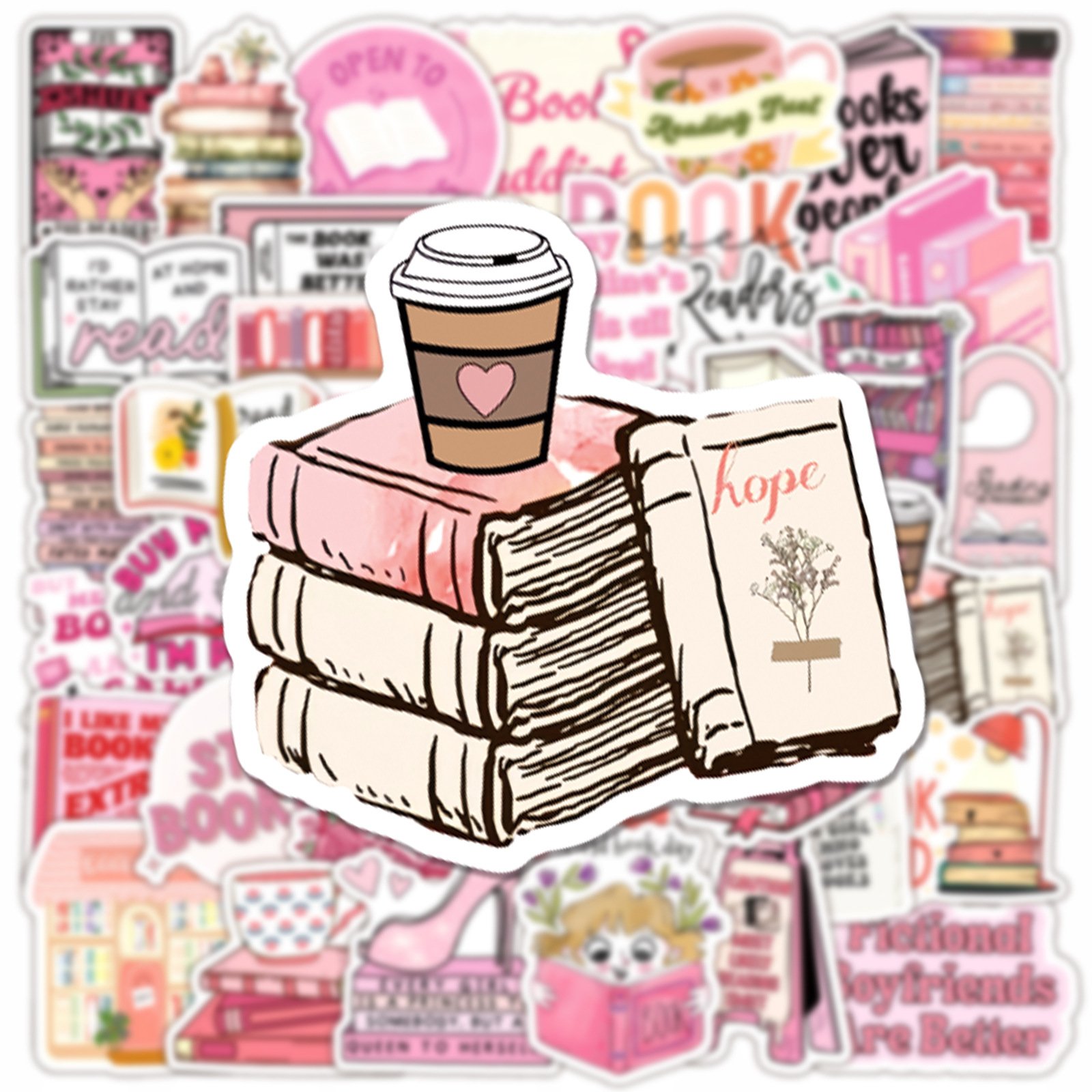 50PCS Pink girlie reading book read bookish sticker