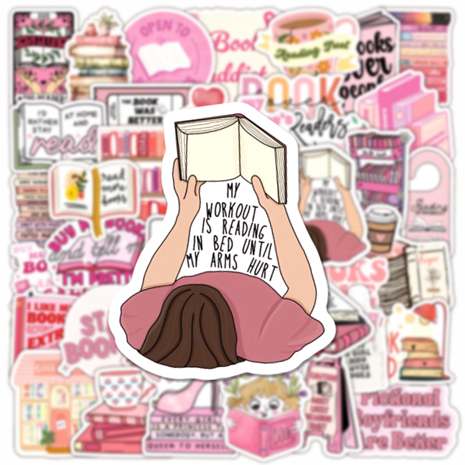 50PCS Pink girlie reading book read bookish sticker