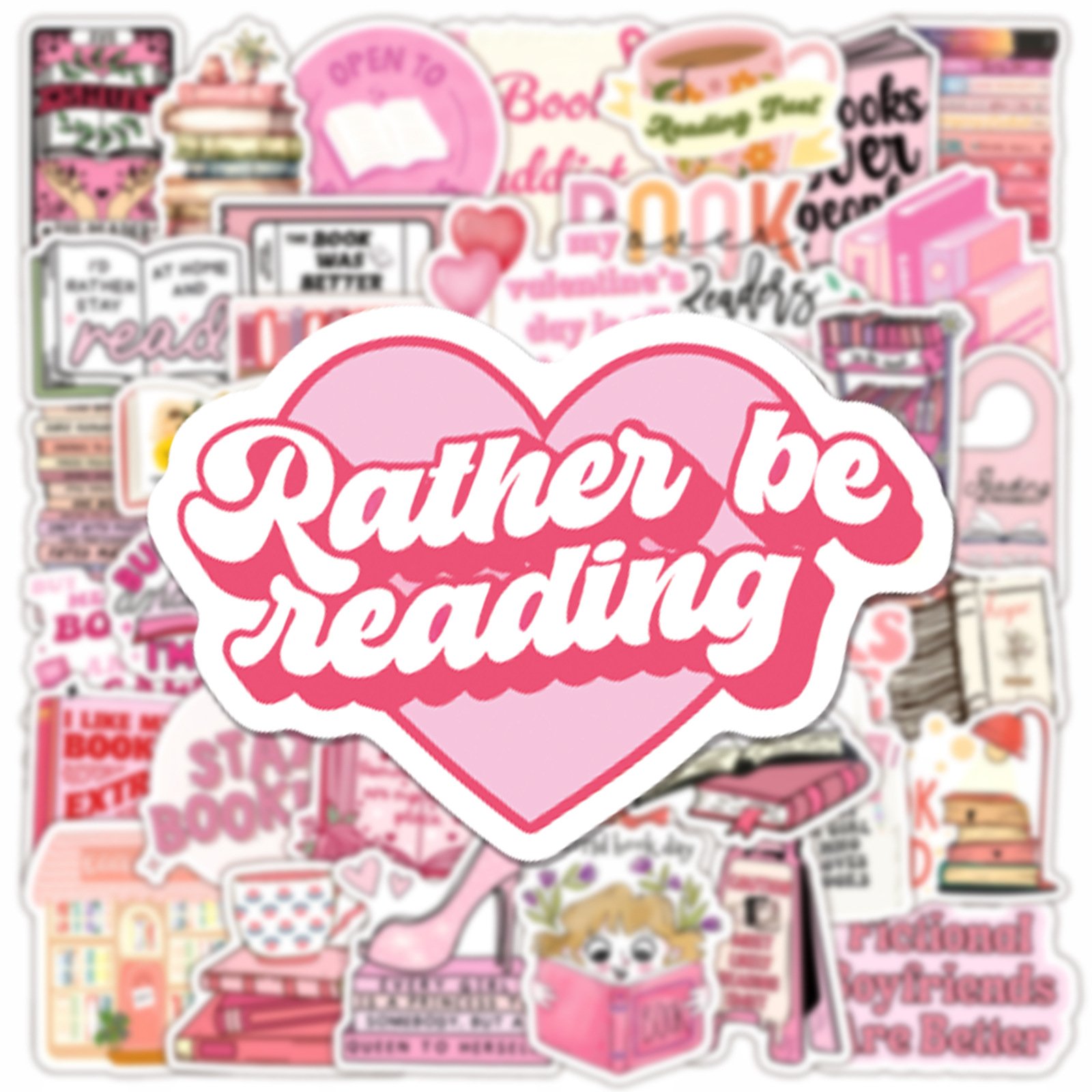 50PCS Pink girlie reading book read bookish sticker