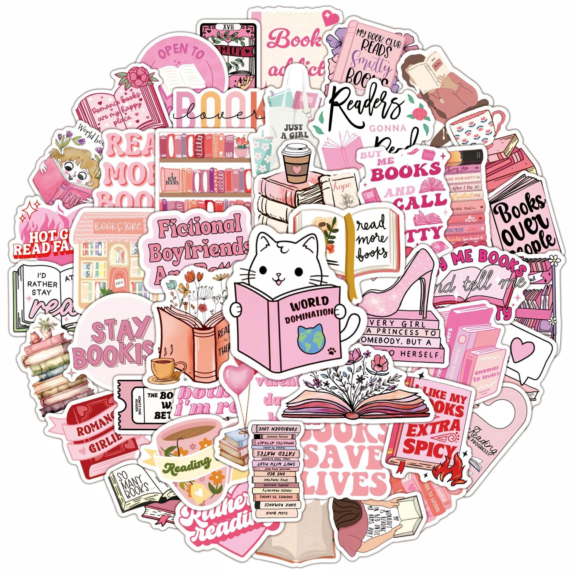 50PCS Pink girlie reading book read bookish sticker