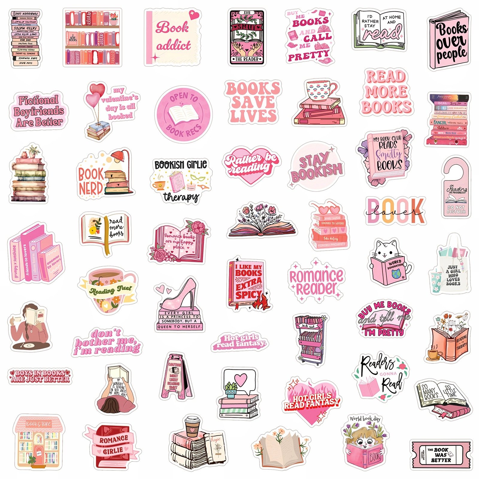 50PCS Pink girlie reading book read bookish sticker