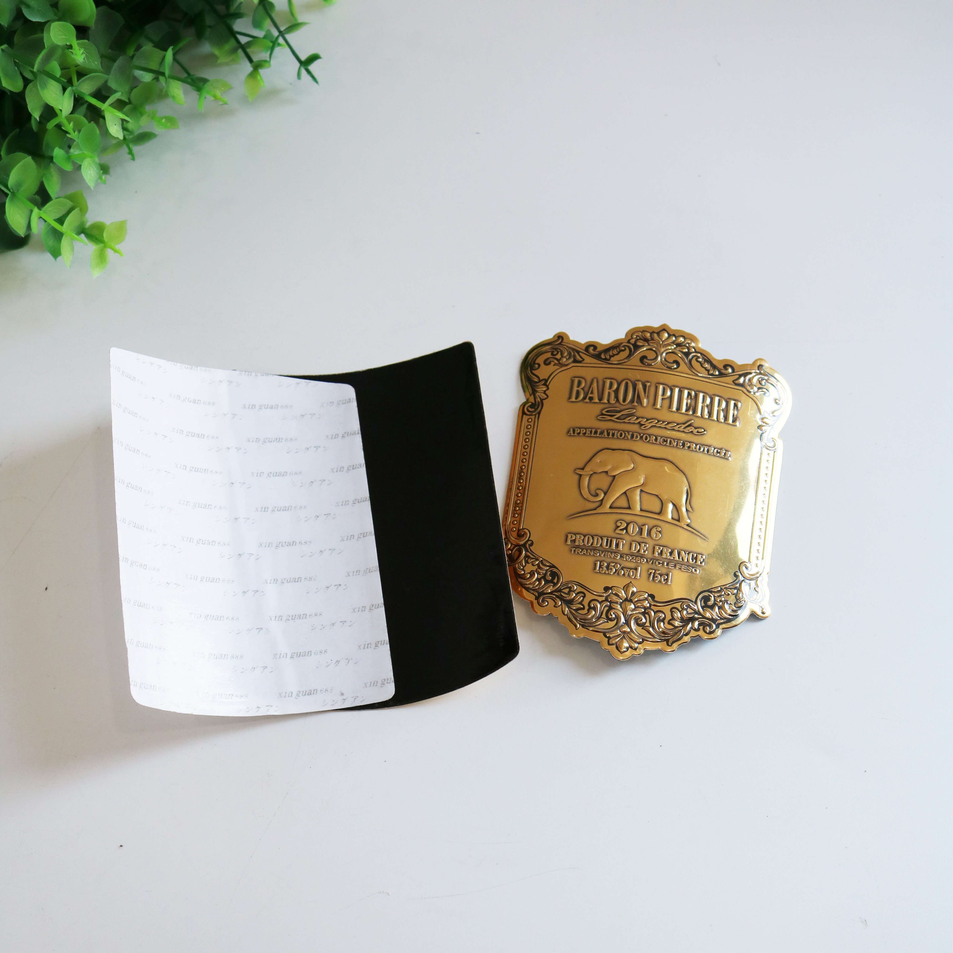 High Quality Self Adhesive Gold Embossed Metal Wine Label Red Wine Bottle Label Sticker