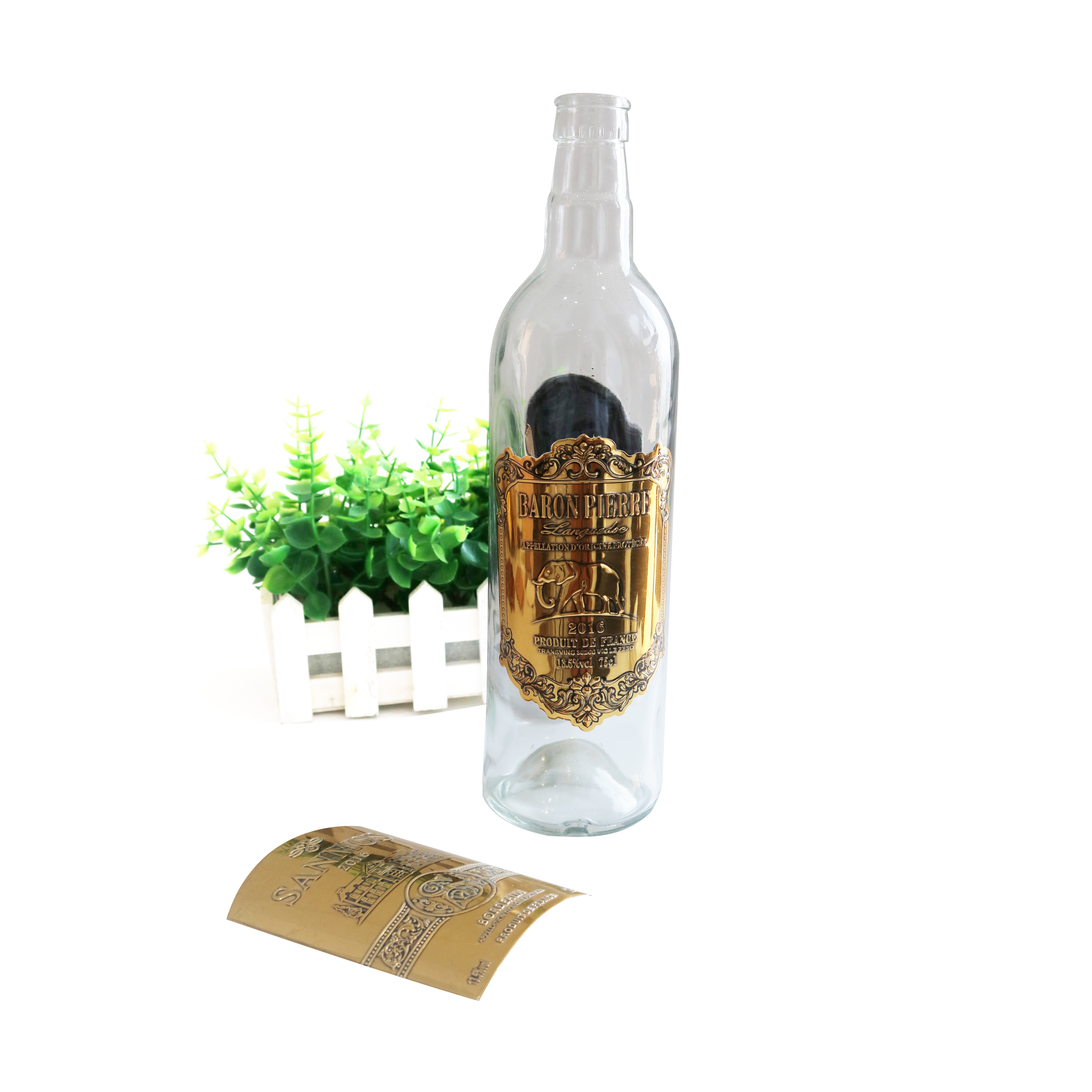 High Quality Self Adhesive Gold Embossed Metal Wine Label Red Wine Bottle Label Sticker