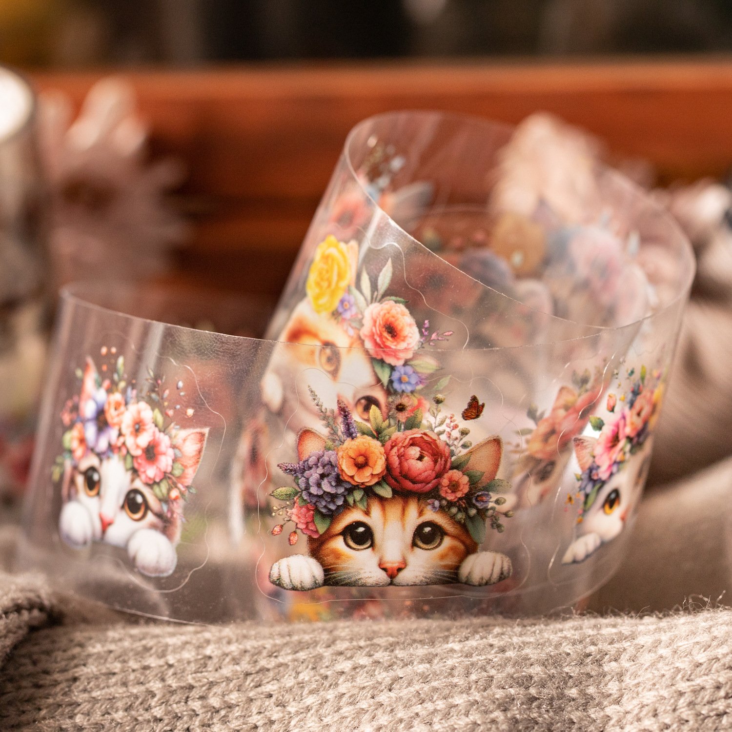 1 roll/box PET tape cat and dog small corner series animal hand account DIY decoration circular stickers 6 styles