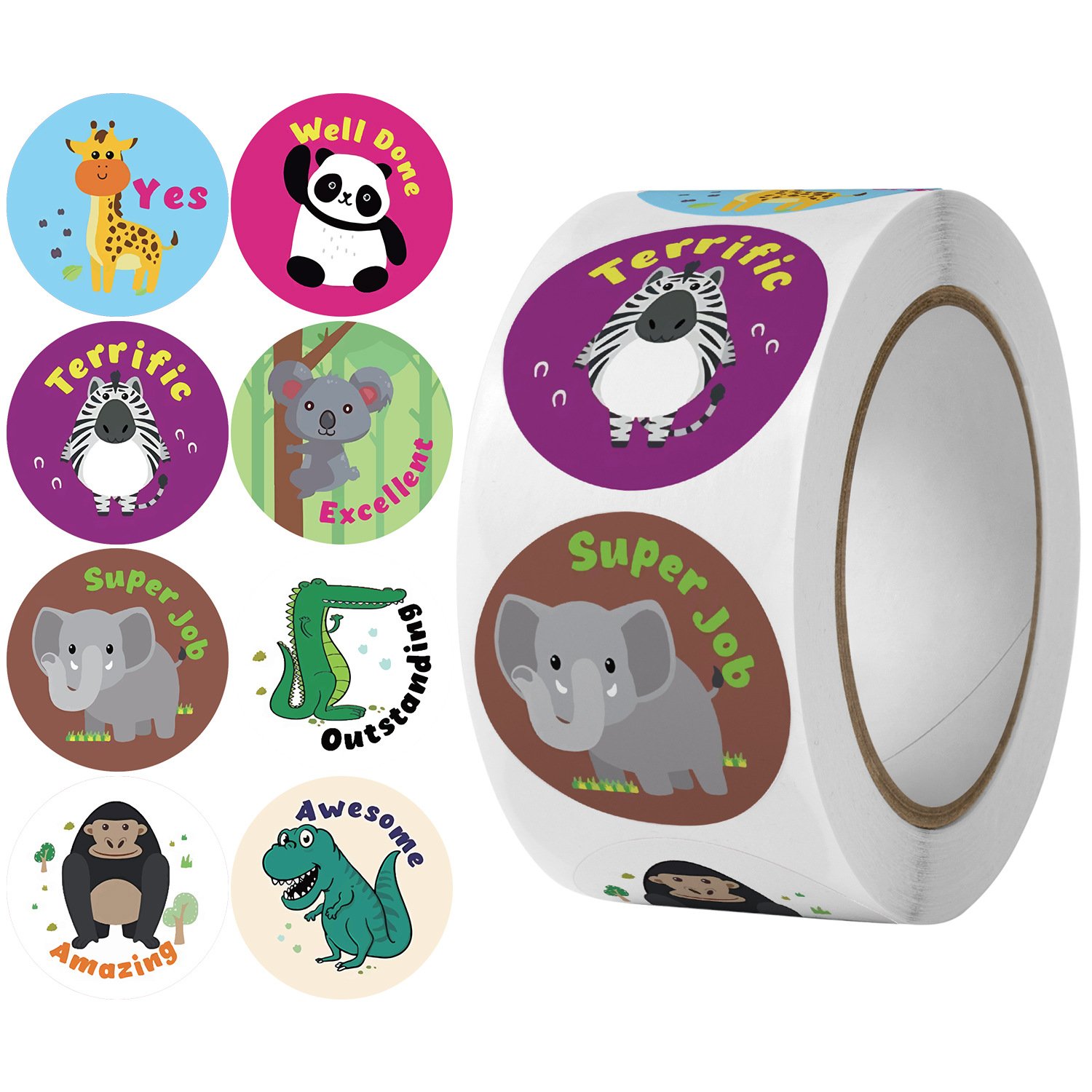 500 Pcs Reward Stickers Motivational Stickers Roll for Kids for School Reward Students Teachers Cute Animals Stickers Labels