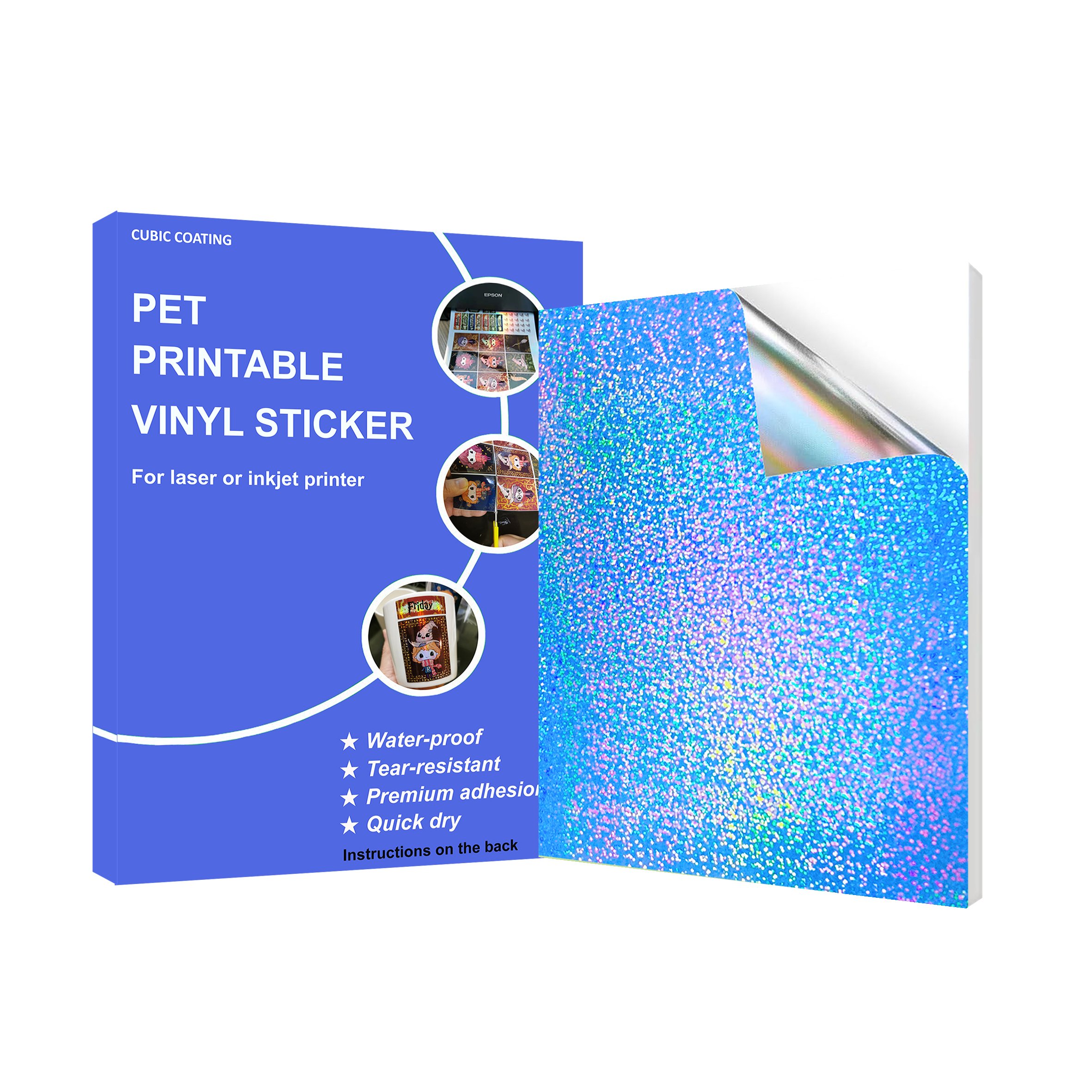 Holographic Glitter Vinyl Sticker Paper A4 Size Printable Waterproof Glitter Sticker Paper For Laser And Inkjet Printer