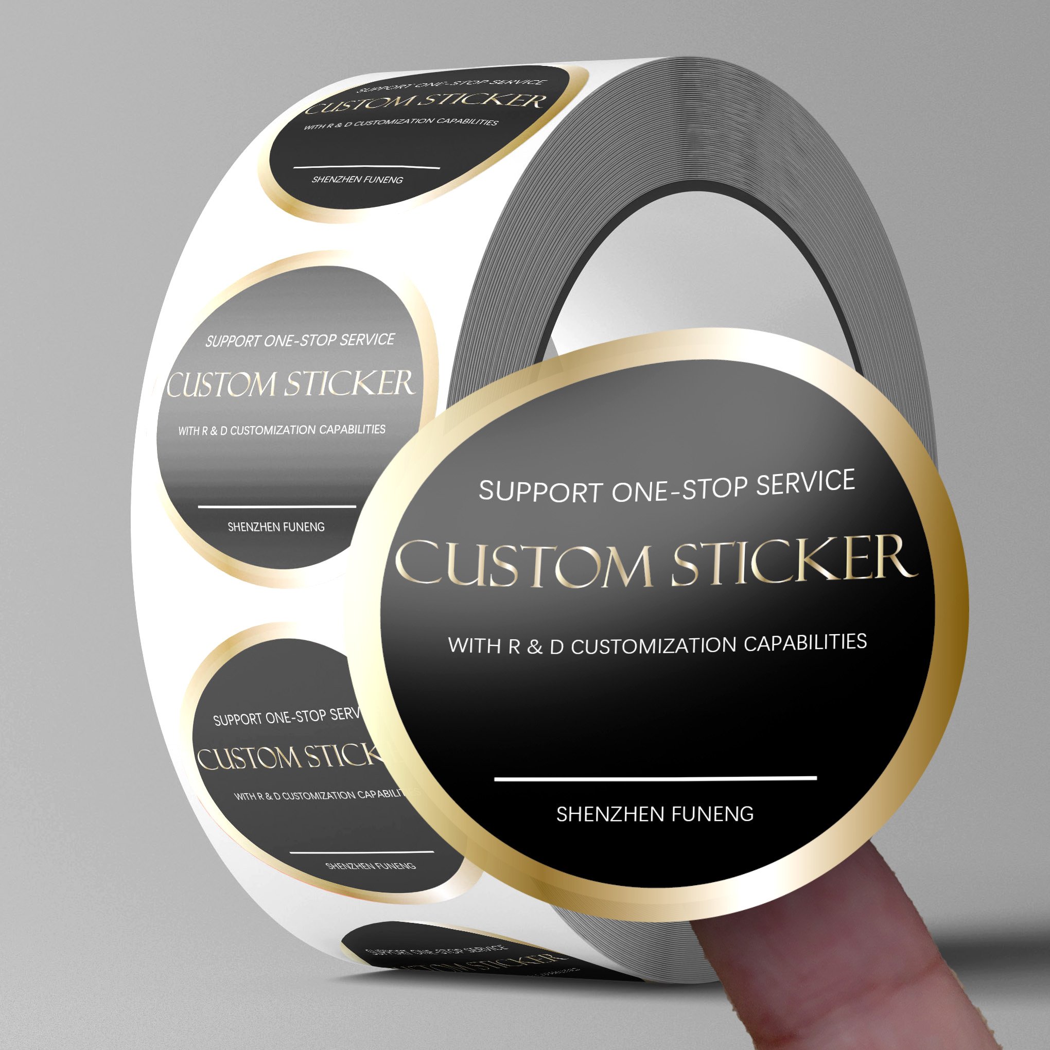 Factory high quality round black waterproof label PET sticker custom printing logo custom sticker