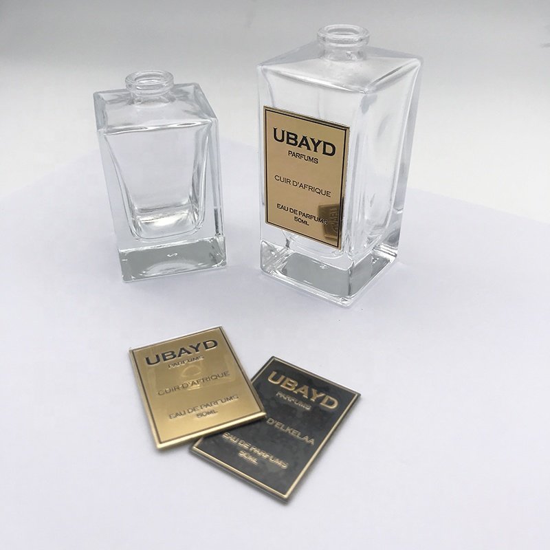 Custom cosmetics fragrance perfume private foil metal label new design logo perfume debossed metal labels