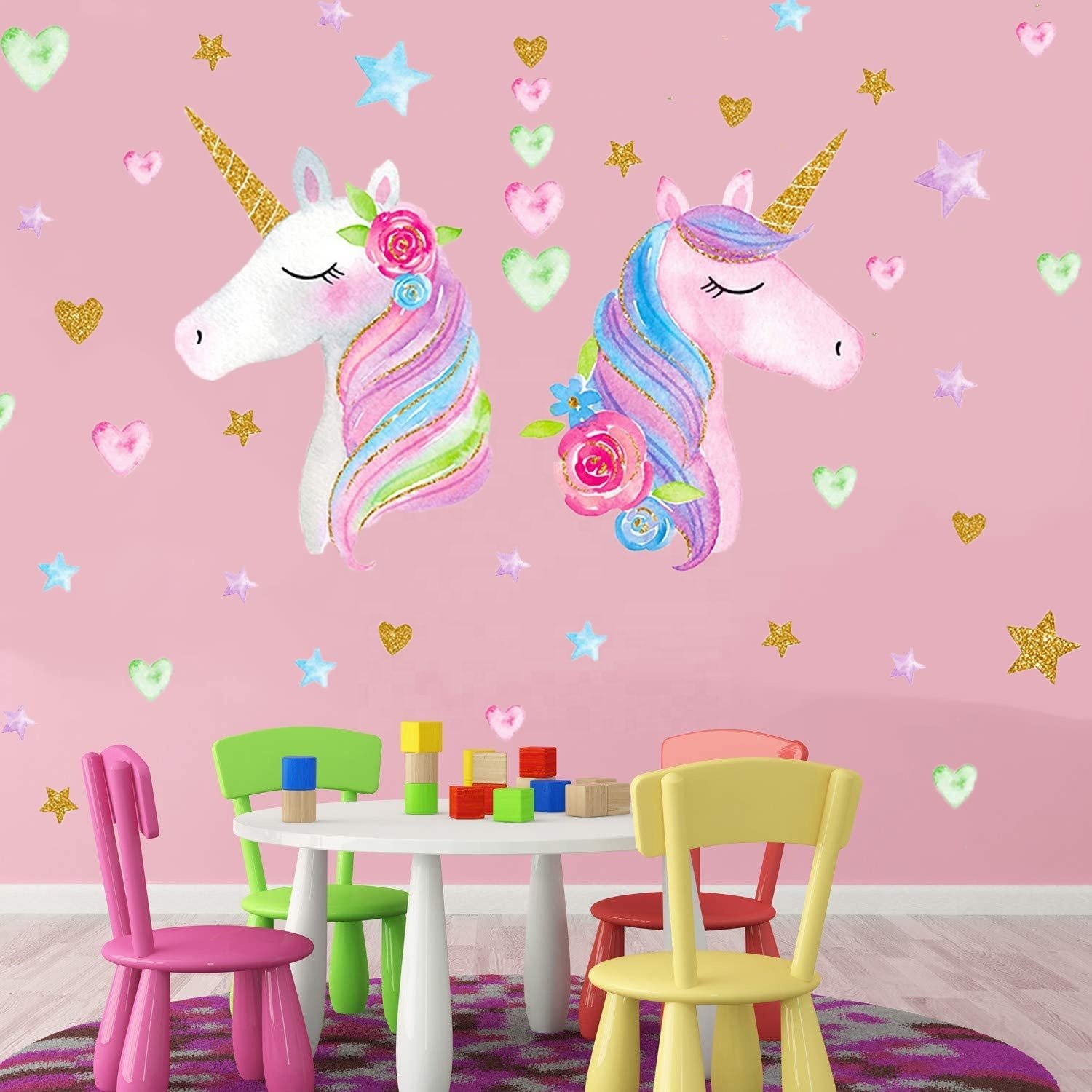 girls Room Unicorn Wall Stickers, Queen Size Unicorn Wall Stickers decorated girls Children's Bedroom for birthday parties