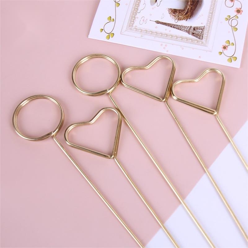 10pcs/Pack Round Pentastar Heart-shaped Gold Metal Flower Card Holder Sticker Metal Flower Packaging Accessories