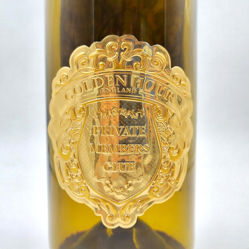 Luxury Waterproof Embossed Label Matt Varnish Black Gold Foil Wine Sticker Label
