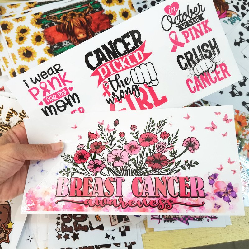 breast cancer Wholesale ready to transfer custom UV DTF sticker Cup wraps custom wrappers for 16oz Libbey Glass for cold cups