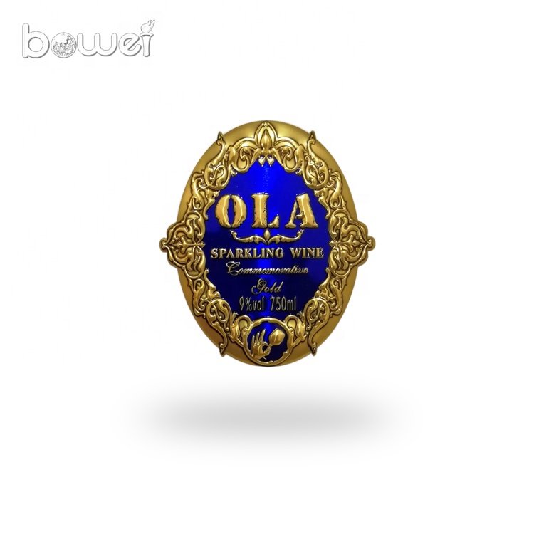 Custom 3D Embossed Handmade Metallic Label Print Red Wine Metal Waterproof Aluminum OEM Waterproof Sticker Adhesive Sticker