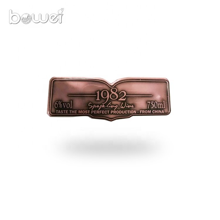 Custom 3D Embossed Handmade Metallic Label Print Red Wine Metal Waterproof Aluminum OEM Waterproof Sticker Adhesive Sticker