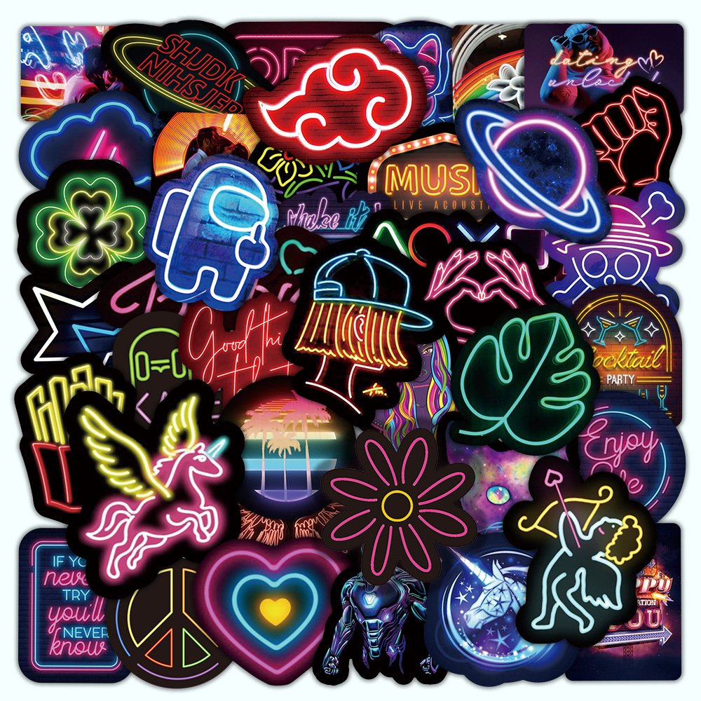 Neon Light Sticker Decorative Custom Stickers 50pcs Personalized Good Price Vinyl Laptop Cartoon Neon Light Sticker