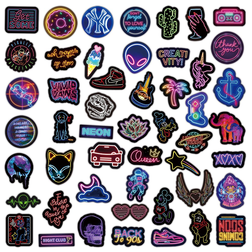 Neon Light Sticker Decorative Custom Stickers 50pcs Personalized Good Price Vinyl Laptop Cartoon Neon Light Sticker